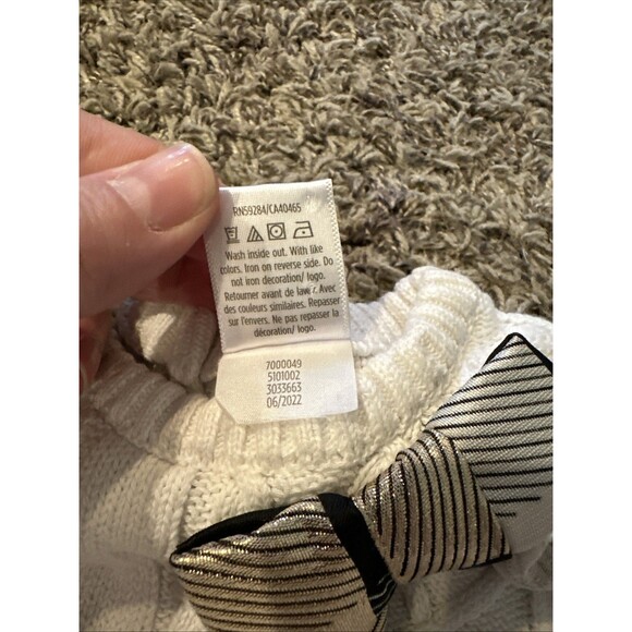 Gymboree Girls Size 7 White Cable Knit Sweater Gold Bow Party Fancy Holiday - Picture 4 of 9
